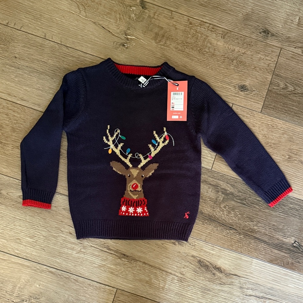 Joules Kids Christmas Sweater with Reindeer Design - Size 5Y